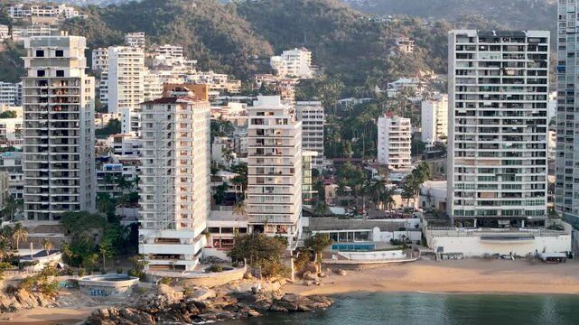 Shot of destroyed hotels in downtown acapulco