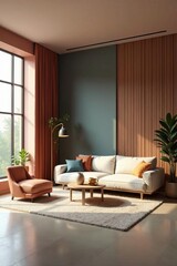 Fototapeta premium Minimalist isometric furniture collection in a contemporary living space, home decor, table, interior design