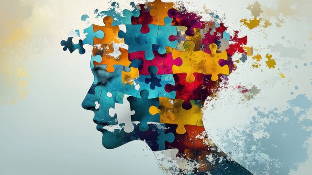 Colorful puzzle shaped portrait symbolizing the creative innovative and problem solving potential of the human mind  A conceptual digital showcasing the power of intelligence imagination