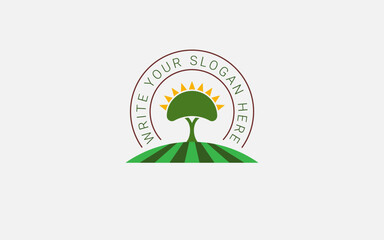 
Farming Logo with Nature Tree Sun and Field vector illustration
