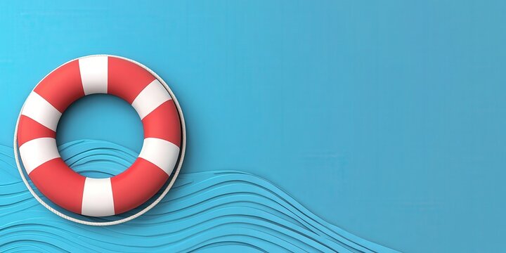 Income Tax government advice concept. Lifebuoy floating on water with a blue background.