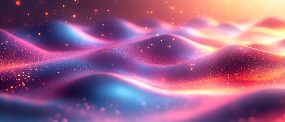 Fototapeta premium Abstract landscape features gentle rolling hills and shimmering particle effects