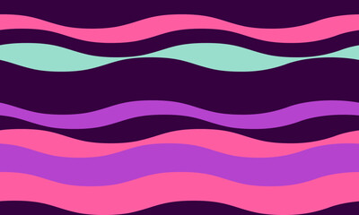 Vibrant wavy stripes in pink, purple, and mint green on a deep purple background.  A playful, modern abstract design perfect for website banners, social media graphics, or textile prints.