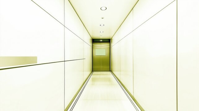 Minimalist Corridor: Modern Architecture, Sleek Design and Contemporary Interior in Office Building's Symmetrical Passageway