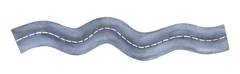Watercolor straight road, top view, highway hand drawn illustration on isolated background © Elena