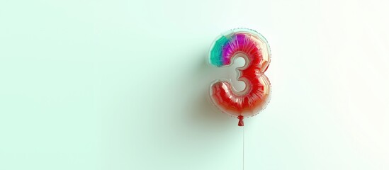 Fototapeta premium Colorful Balloon Number Three 3rd Birthday Celebration: Vibrant Party Decorations & Festive Event Idea