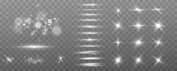 Light effects.Wind glare, explosions, shine, dust, lines, solar flares, sparks, sequins, stars, curved curls. Glow special effect of light