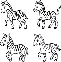 Obraz premium Zebra Vector Art Illustration Set in Black and White Hand Drawn Animal Clipart