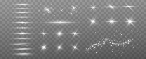 Light effects.Wind glare, explosions, shine, dust, lines, solar flares, sparks, sequins, stars, curved curls. Glow special effect of light