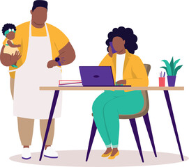 Plus Size Black Mother Busy Working And Neglected Her Family.