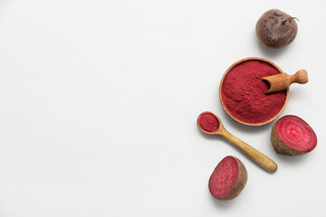 Beet powder on light background