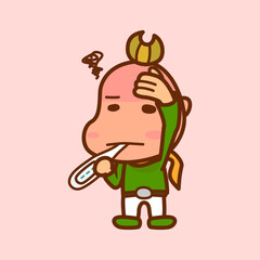熱っぽいので口で体温を測る男の子のイラスト