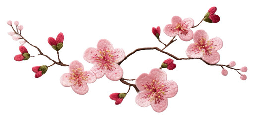 PNG  Cute Cherry blossom in embroidery style flower cherry petal.