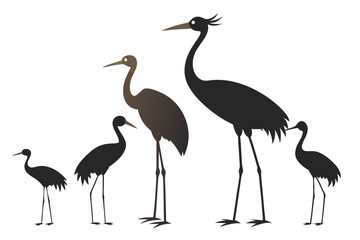 set of Cranes silhouette vector illustration