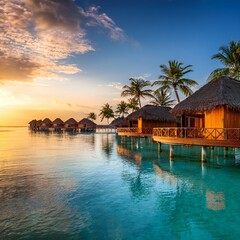 tropical resort at sunset