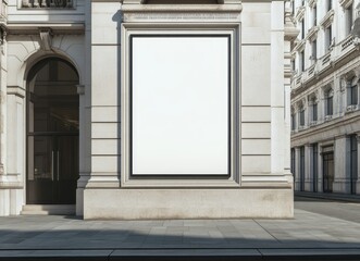 Fototapeta premium Empty Poster on European Building Facade with Space for Copy, Elegant Architectural Backdrop