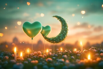 Beautiful Meadow Scene with Green Balloons for 14 August