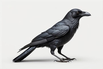 Naklejka premium A black raven profile view on white background.