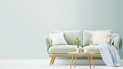 Cozy living room design modern home interior decor minimalist style bright atmosphere wide angle view