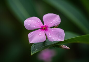 Pink flower dew drops soft light macro. AI Generated