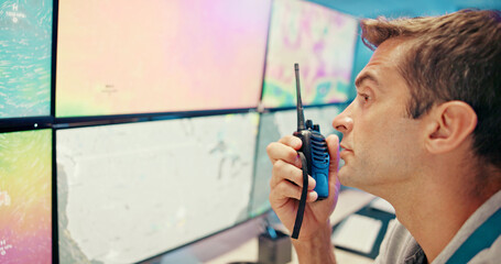 Screen, ecology and man for radio broadcast for news, research and reporter. Presenter, weather...