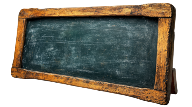 Vintage Chalkboard: A weathered chalkboard stands, its worn wooden frame hinting at stories untold, ready to receive new ideas.