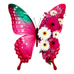 Teal to Pink Gradient Butterfly Wing Merging into White and Pink Gerbera Daisies