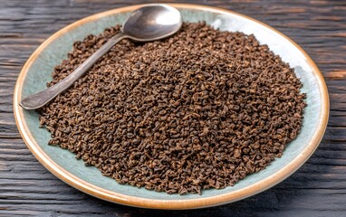 Dried Loose Leaf Tea on Plate, Close Up View