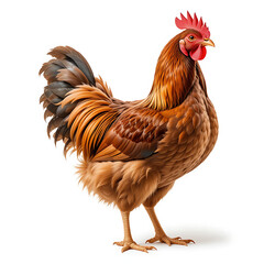 Fototapeta premium Close up, Full body of brown chicken hen standing isolated on white background