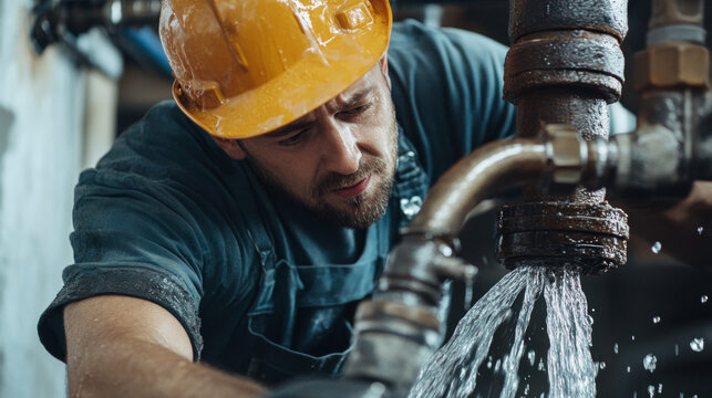 A dedicated plumber repairs a leaking pipe, showcasing his skills and addressing the plumbing issue.