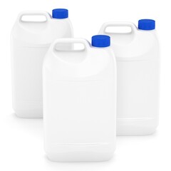 White plastic canister for technical liquids isolated.