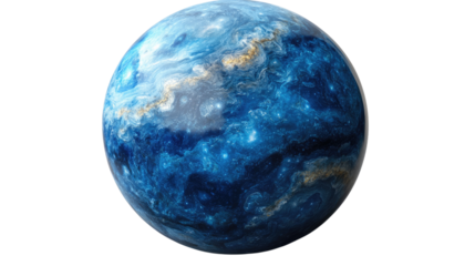 A blue 3D sphere of planet Earth in black space, with clouds over the ocean
