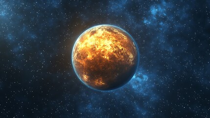 Obraz premium Fiery Planet in Starry Space, A fiery planet with glowing orange surface against a starry space background