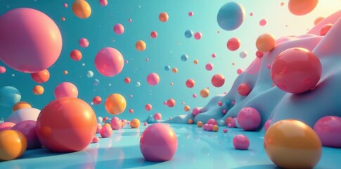 A colorful array of spherical objects suspended in mid-air , abstract, sphere