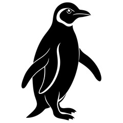 Fototapeta premium A vector silhouette of a penguin waddling forward, its flippers slightly raised 