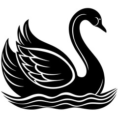 Obraz premium A vector silhouette of a swan gliding gracefully on water, 