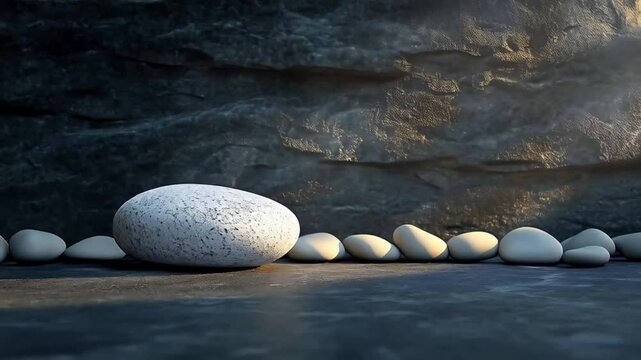 Serene video, elegant stones arranged on a tranquil surface, peaceful nature scene,