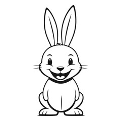 A black and white vector silhouette of a rabbit looking up at an Easter egg hanging from a ribbon on a white background