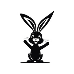 A simple black and white vector illustration of a bunny with a bowtie, celebrating Easter on a white background