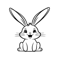 A black and white vector silhouette of a rabbit sitting in an Easter 