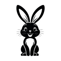 Fototapeta premium A black and white vector silhouette of a rabbit carrying a decorated Easter egg in its paws on a white background