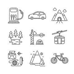Set of vector travel icons sketch style