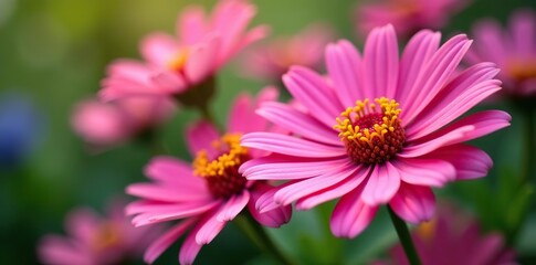 Obraz premium Closeup of vibrant China Aster flowers blooming in a summer garden, colorful, China Aster