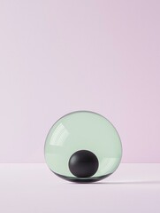 Obraz premium Photograph of a spherical object on a pink background. the object appears to be made of glass or a similar material, with a light green color and a smooth surface.