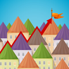 Naklejka premium Vector urban growth or leadership concept in flat style