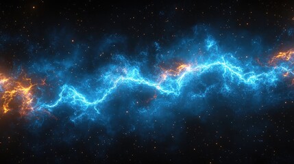 Obraz premium Cosmic Lightning Bolt: Witness a breathtaking display of cosmic energy, with a brilliant blue lightning bolt illuminating the inky darkness, creating a sense of awe and wonder. 