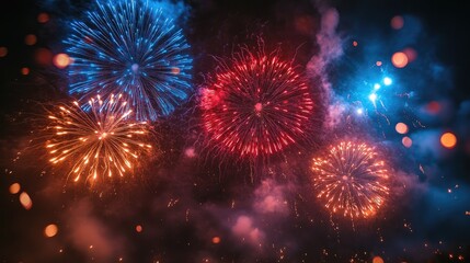 Fototapeta premium Celestial Spectacle: Fireworks light up the night sky with bursts of color and light, painting a scene of celebration and joy
