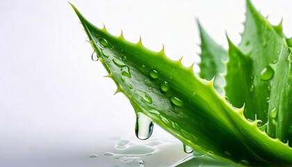 An aloe vera leaf, with its thick, green outer layer and the translucent, gel-like liquid