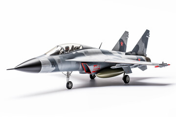 High-Speed Jet Fighter in Mid-Flight on White Background &ndash; Powerful Military Aircraft, Stealth Fighter Plane for Aviation Enthusiasts, Modern Air Combat, and Military Technology Photography. World war