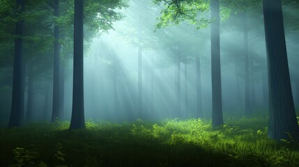Obraz premium Exploring a vibrant forest ecosystem, discovering the beauty of trees, plants and lush greenery
